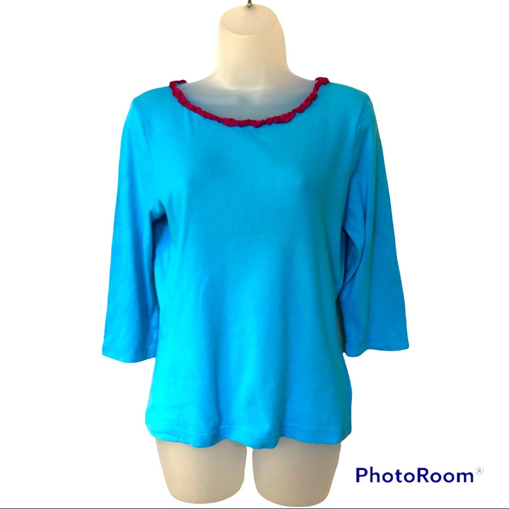 Jules Allen 100% Cotton Turquoise and Pink Top - Size Large